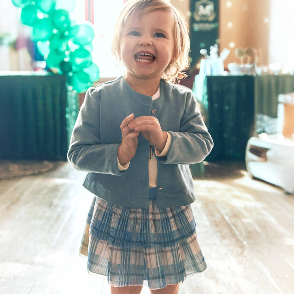 Mayoral-Girls Blue & Beige Checked Tulle Skirt Set | Childrensalon Outlet