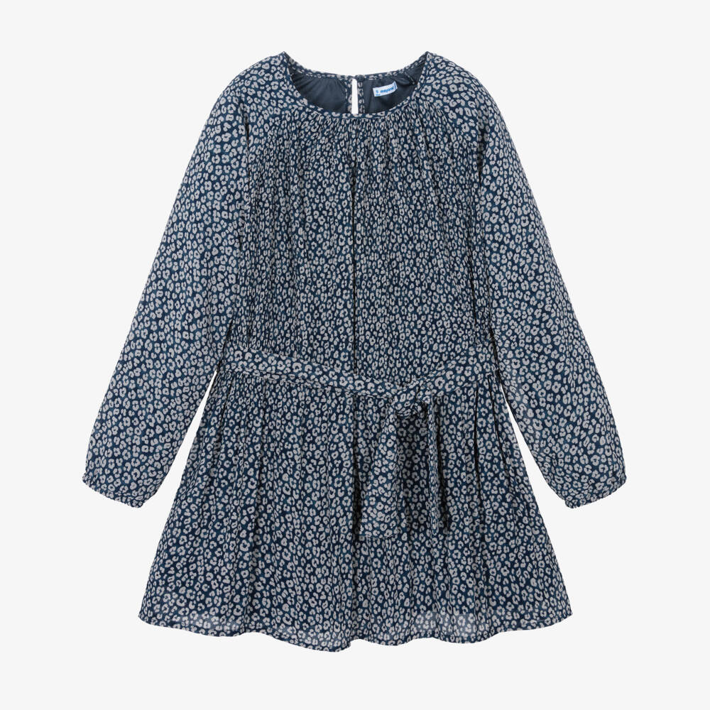 Mayoral-Платье из шифона с цветочным узором синее для девочек | Childrensalon Outlet