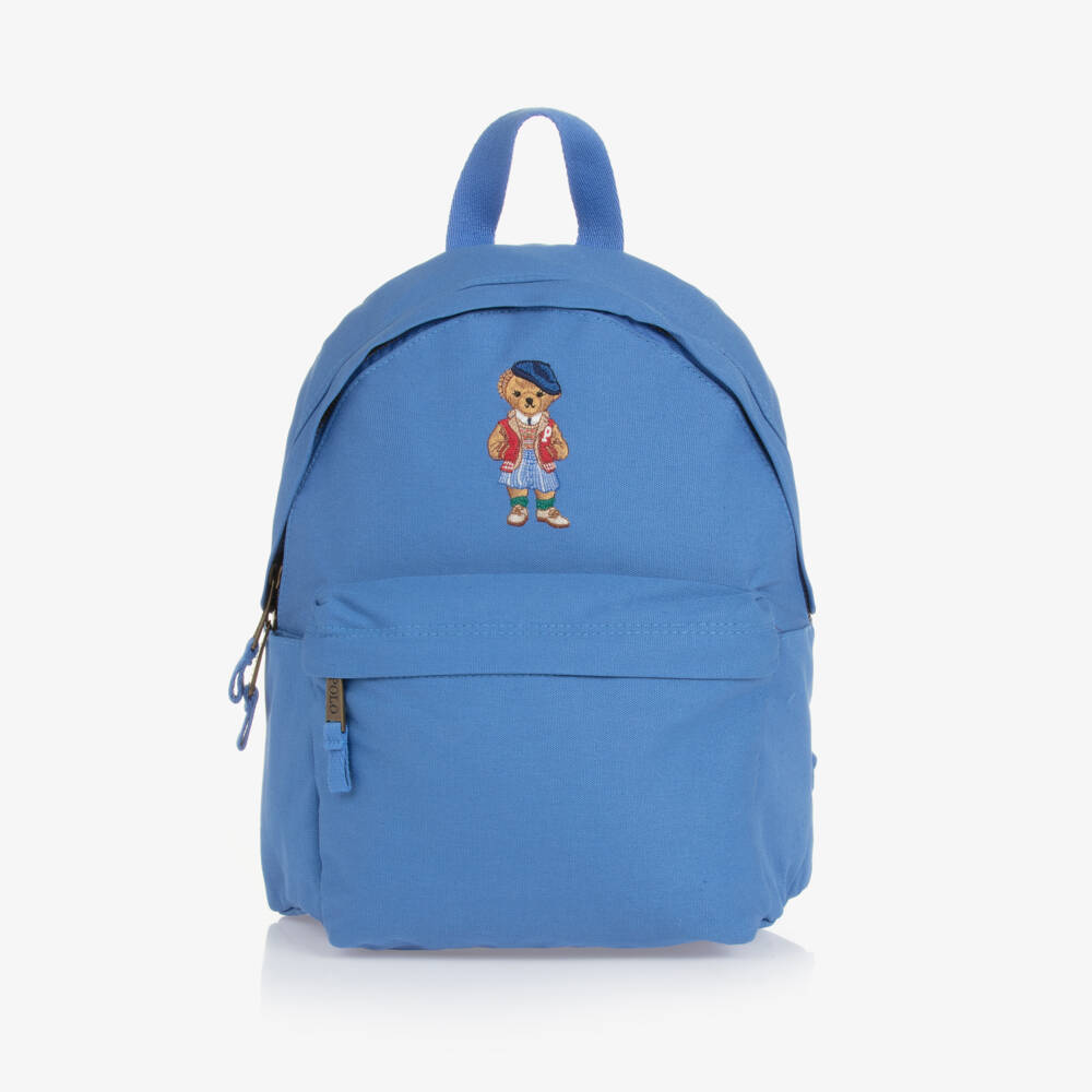 Ralph Lauren-Girls Blue Canvas Polo Bear Backpack (37cm) | Childrensalon Outlet
