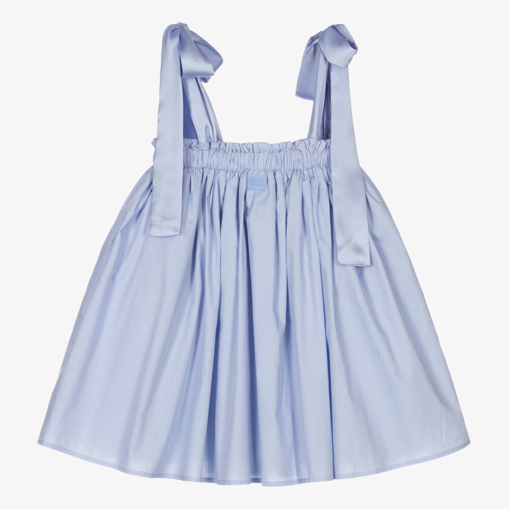 The Tiny Universe-Girls Blue Cotton Bow Strap Dress | Childrensalon Outlet