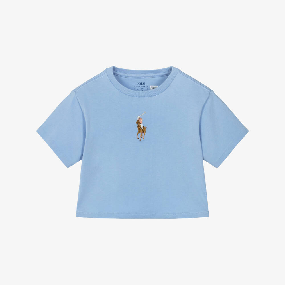 Ralph Lauren-Girls Blue Cotton Boxy Fit T-Shirt | Childrensalon Outlet