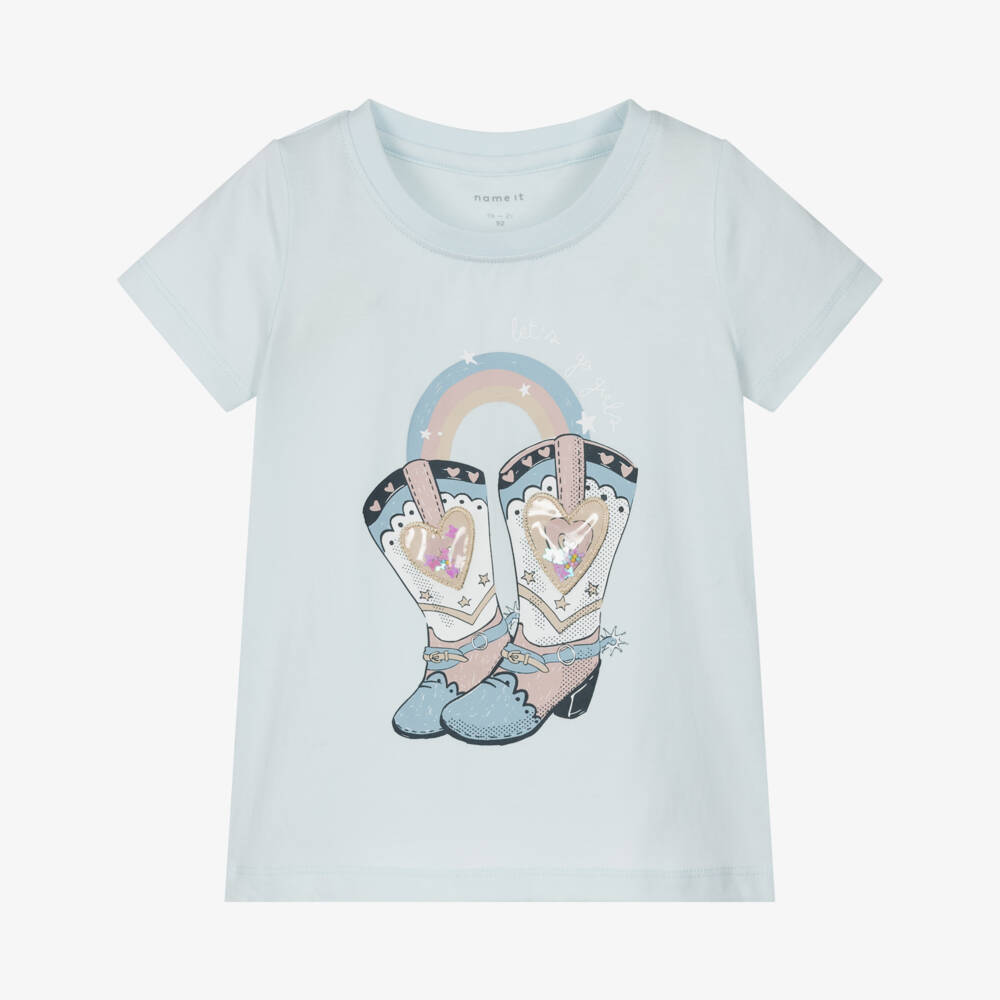 NAME IT-Футболка с ковбойскими сапогами светло-голубая для девочек | Childrensalon Outlet