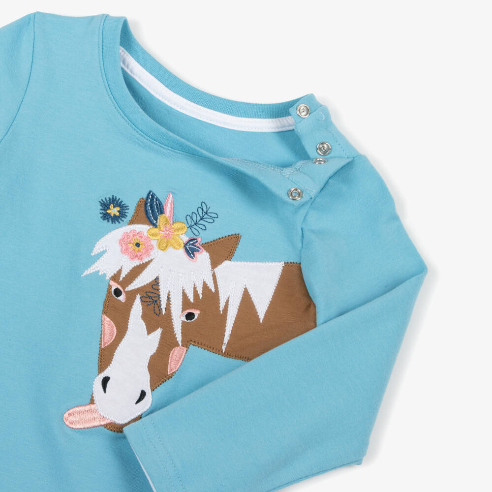 Blade & Rose-Girls Blue Cotton Horse Top | Childrensalon Outlet