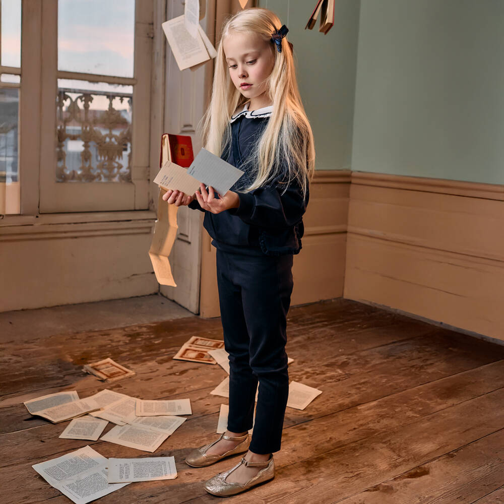 Patachou-Girls Blue Cotton Jersey Trouser Set & Velvet Shoulder Bag | Childrensalon Outlet