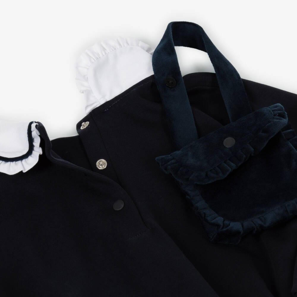 Patachou-Girls Blue Cotton Jersey Trouser Set & Velvet Shoulder Bag | Childrensalon Outlet