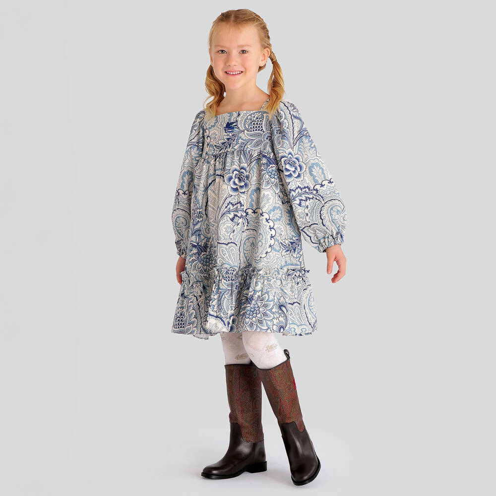 Etro-Girls Blue Cotton Paisley Print Dress | Childrensalon Outlet
