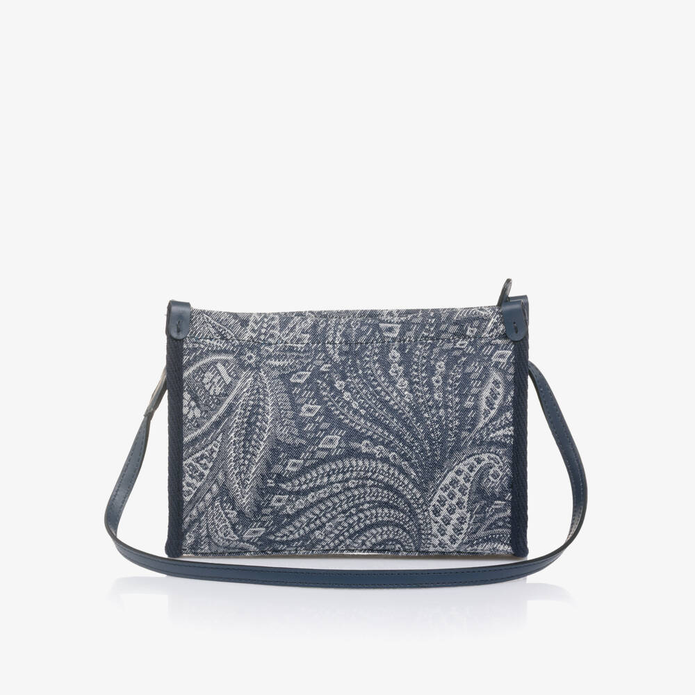 Etro-Girls Blue Cotton Paisley Shoulder Bag with Pegaso Logo (21cm) | Childrensalon Outlet