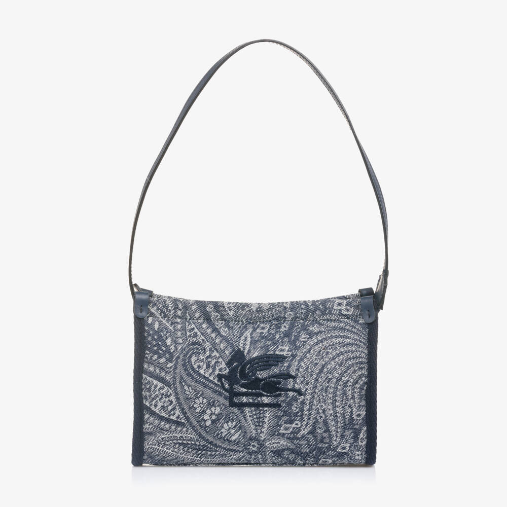 Etro-Girls Blue Cotton Paisley Shoulder Bag with Pegaso Logo (21cm) | Childrensalon Outlet