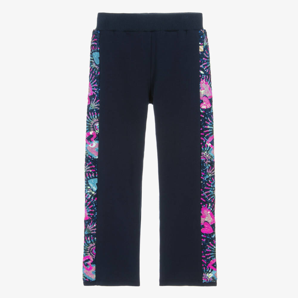 Billieblush-Girls Blue Cotton Sequinned Joggers | Childrensalon Outlet