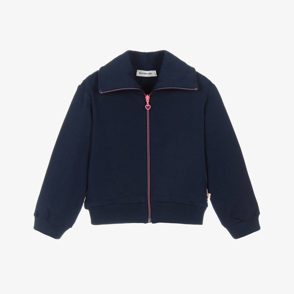 Billieblush-Girls Blue Cotton Sequinned Zip-Up Top | Childrensalon Outlet