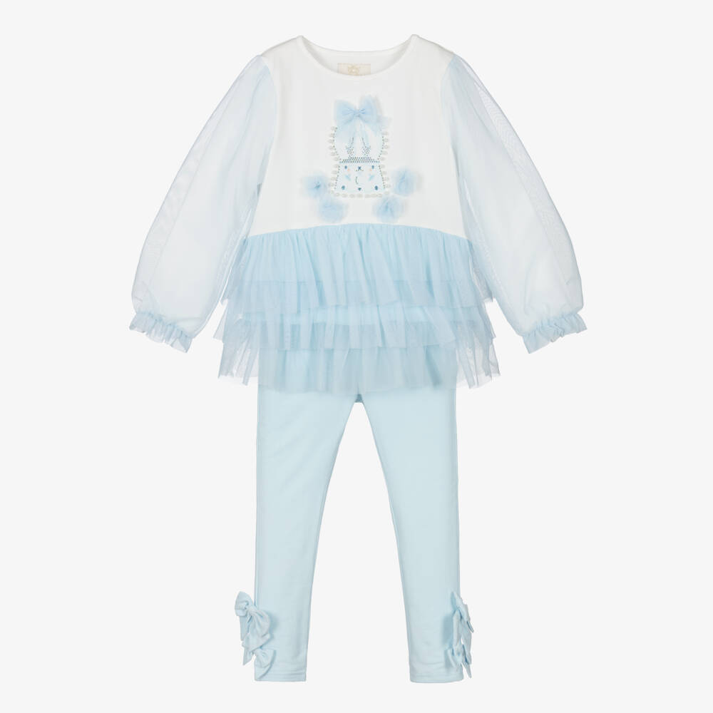 Caramelo Kids-Girls Blue Cotton & Tulle Ballerina Leggings Set | Childrensalon Outlet