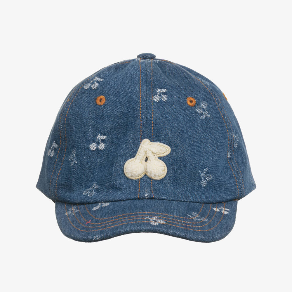 Bonpoint-Girls Blue Denim Cherry Logo Baseball Cap | Childrensalon Outlet