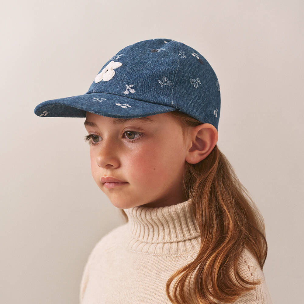 Bonpoint-Girls Blue Denim Cherry Logo Baseball Cap | Childrensalon Outlet