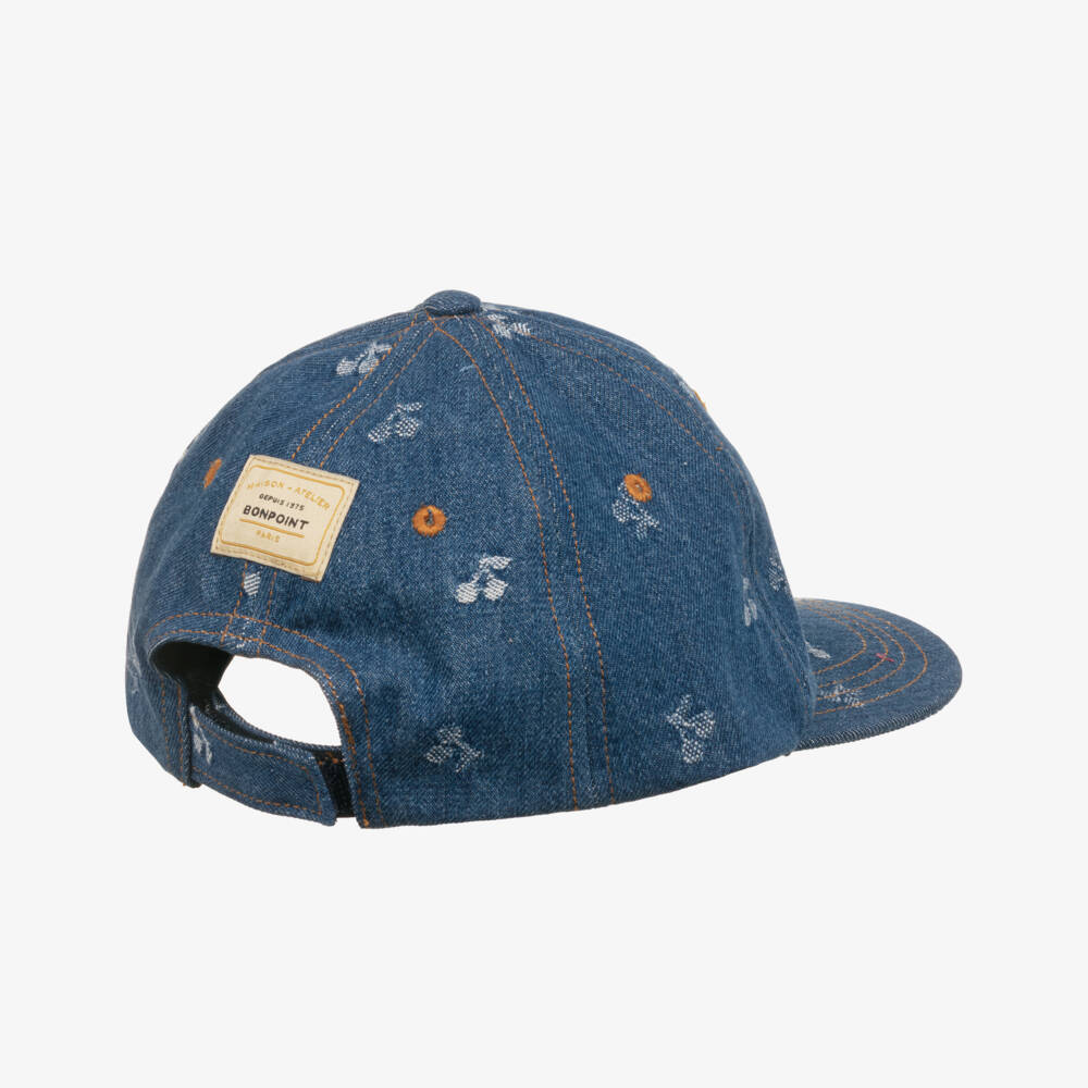 Bonpoint-Girls Blue Denim Cherry Logo Baseball Cap | Childrensalon Outlet