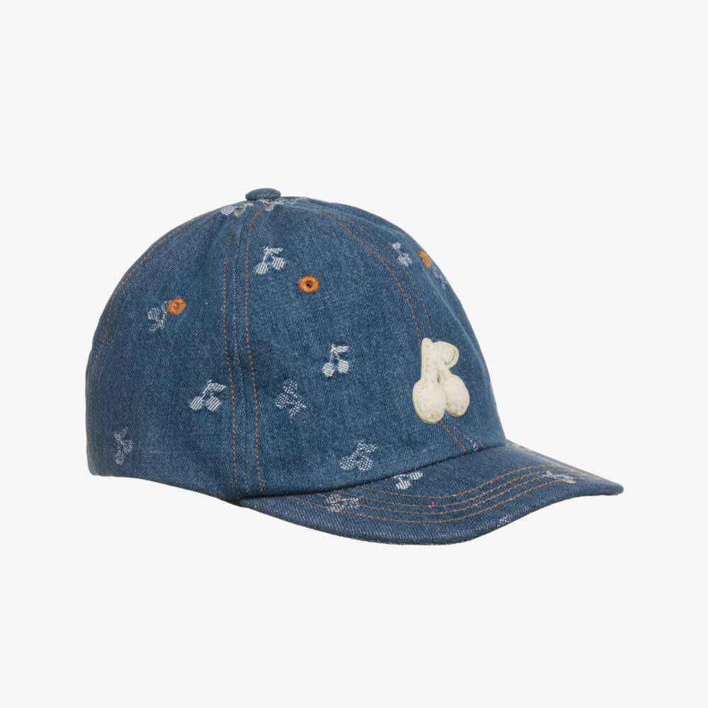 Bonpoint-Girls Blue Denim Cherry Logo Baseball Cap | Childrensalon Outlet