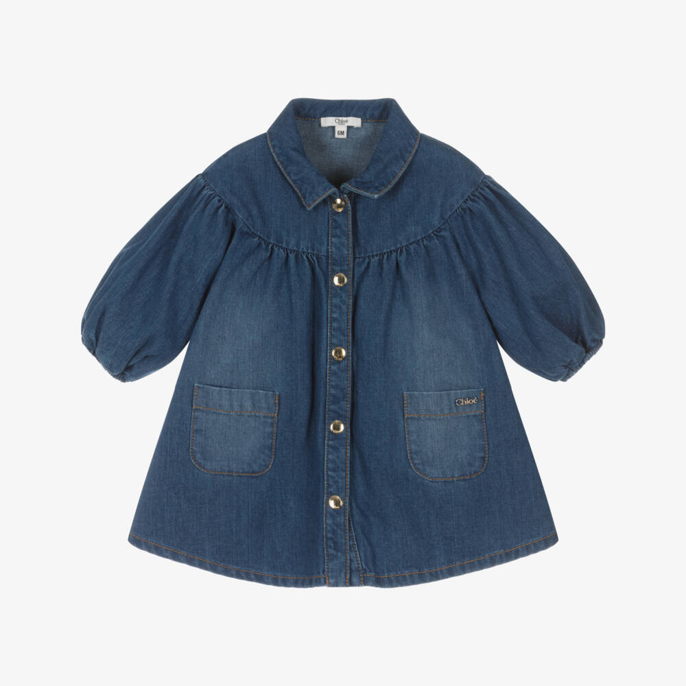 Chloé-Girls Blue Denim Collared Dress | Childrensalon Outlet