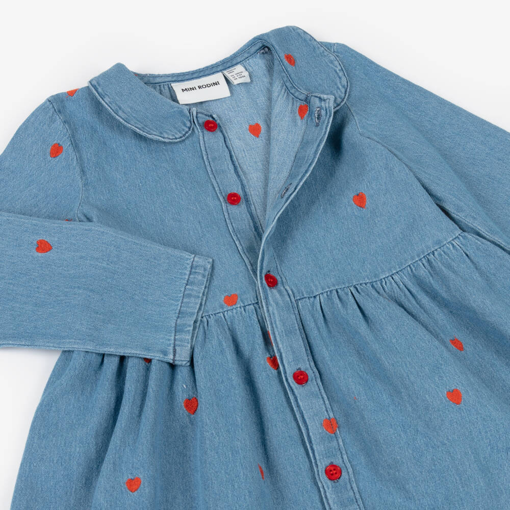 Mini Rodini-فستان جينز للبنات مزين بقلوب حمراء | Childrensalon Outlet