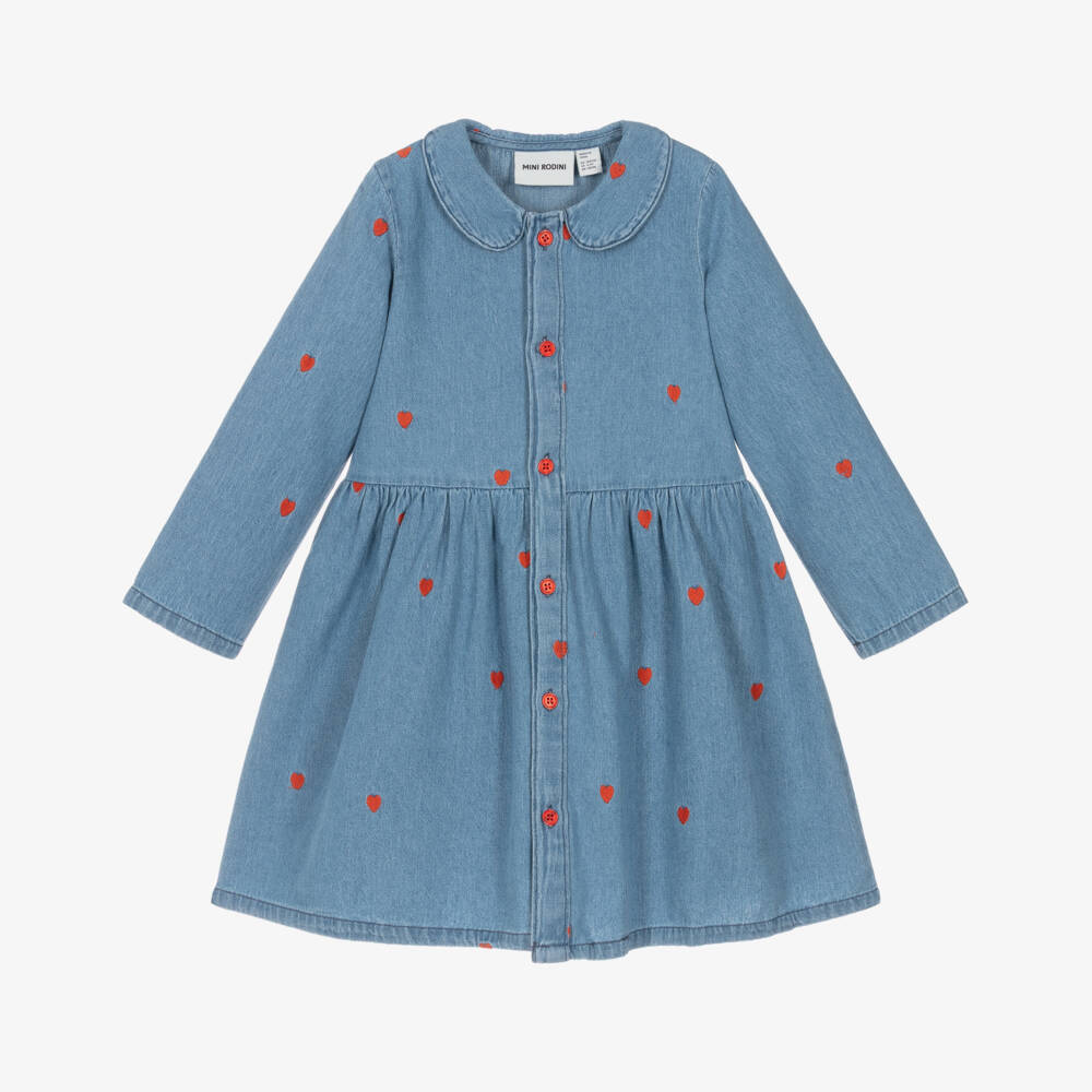 Mini Rodini-فستان جينز للبنات مزين بقلوب حمراء | Childrensalon Outlet