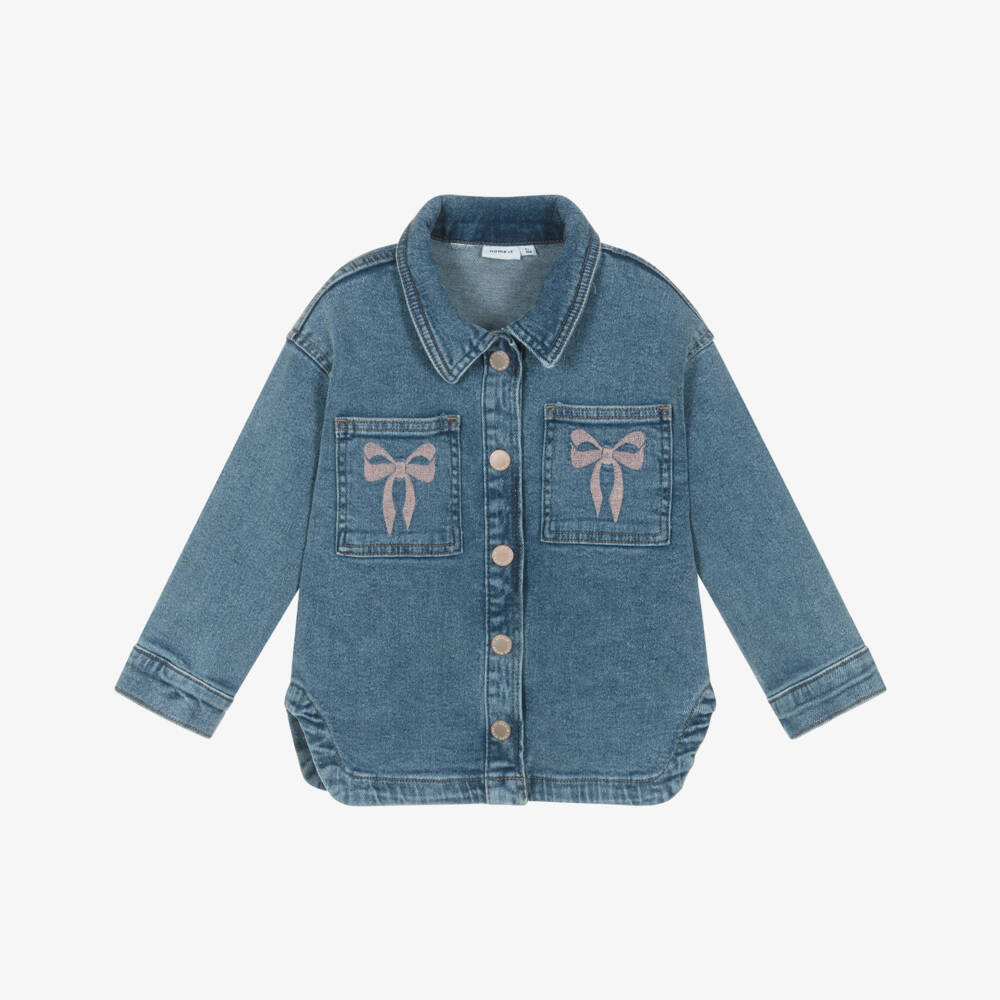 NAME IT-Girls Blue Denim Embroidered Shirt | Childrensalon Outlet
