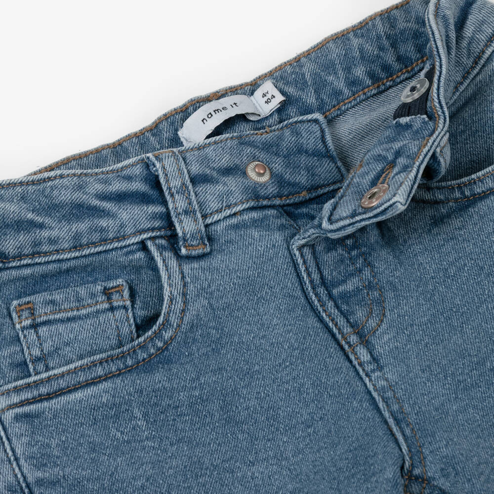 NAME IT-Girls Blue Denim Jeans with Embroidered Pink Bows | Childrensalon Outlet