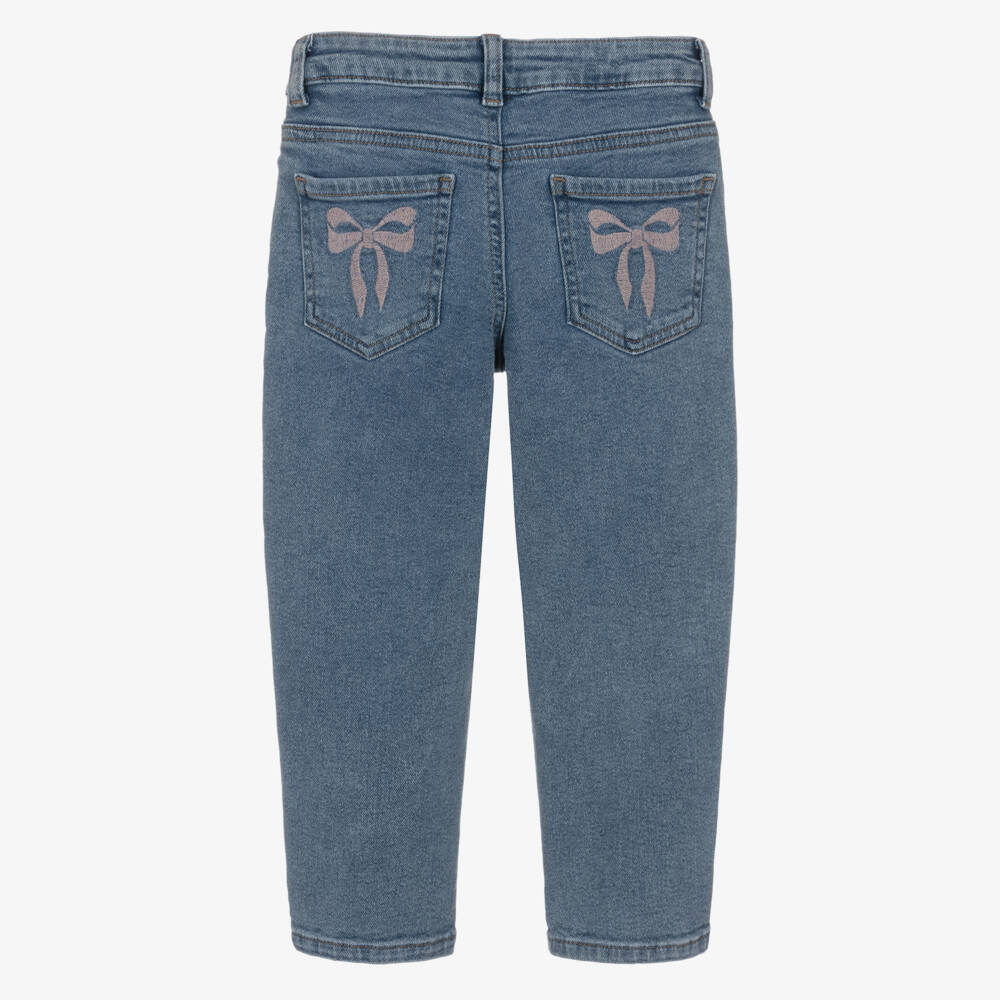 NAME IT-Girls Blue Denim Jeans with Embroidered Pink Bows | Childrensalon Outlet