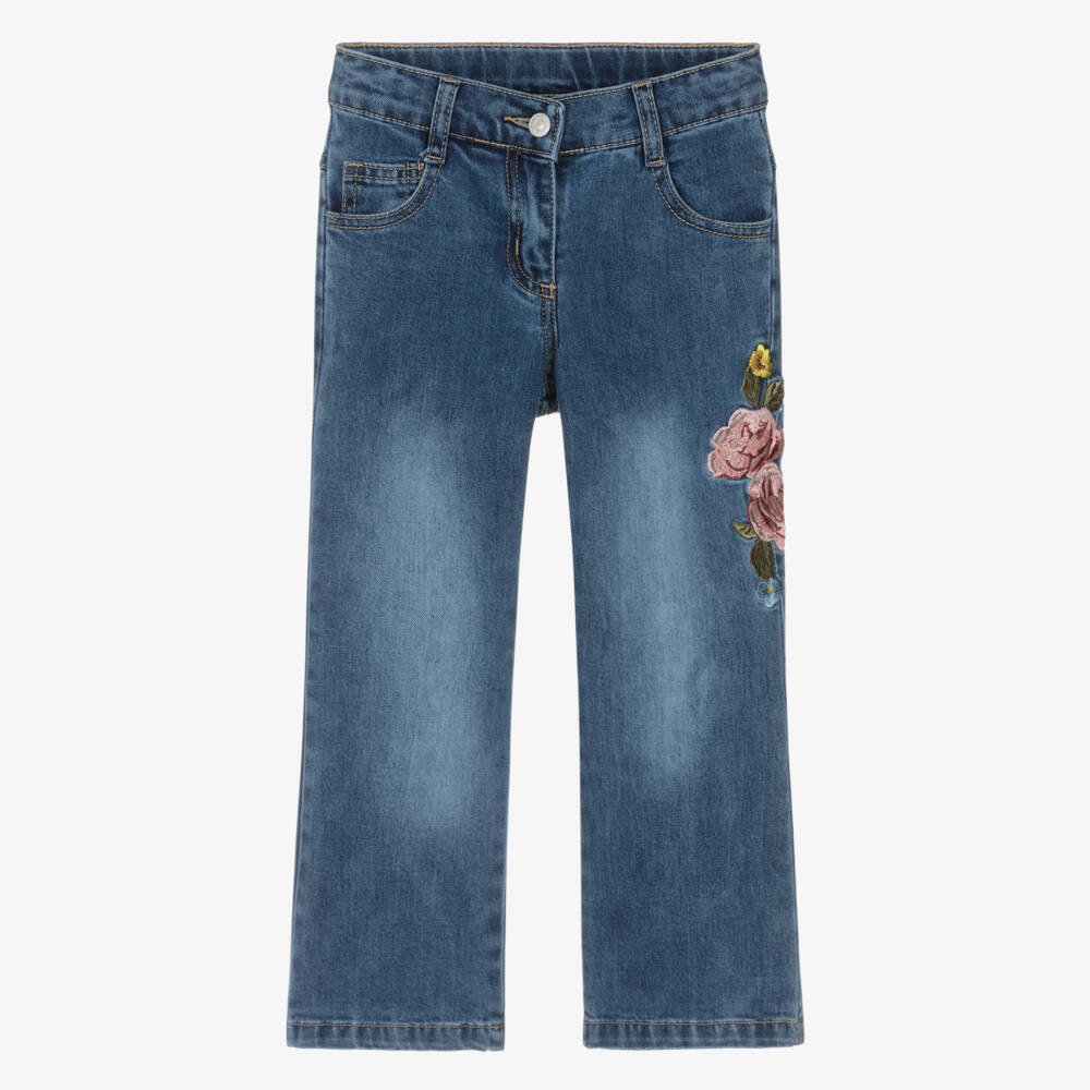 Lapin House-Girls Blue Denim Jeans with Embroidered Roses | Childrensalon Outlet