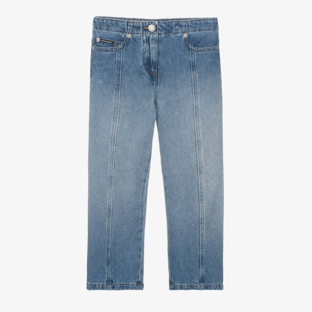 Dolce & Gabbana-Girls Blue Denim Jeans with Faded Detailing | Childrensalon Outlet