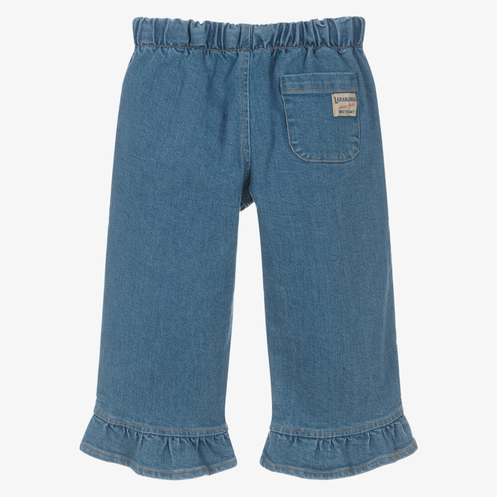 Laranjinha-Girls Blue Denim Ruffle Hem Jeans | Childrensalon Outlet