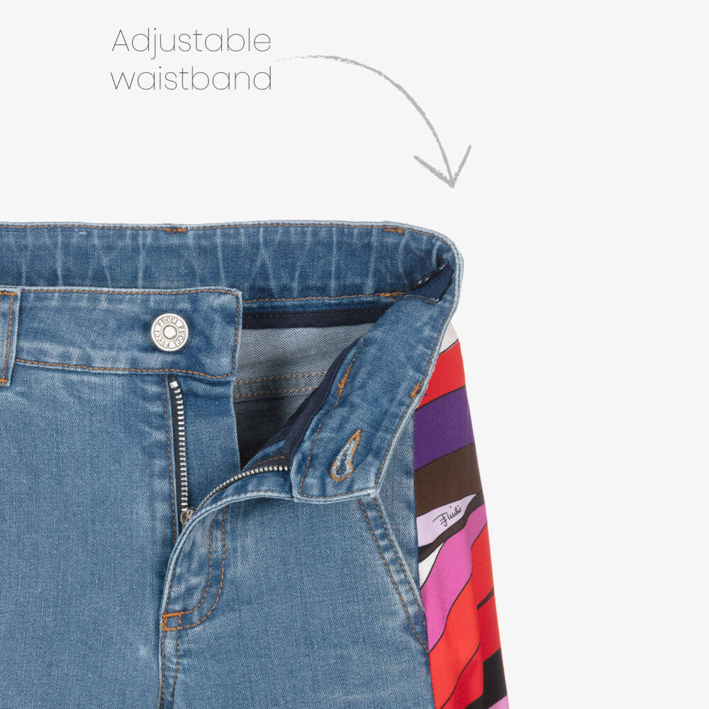 PUCCI-Girls Blue Denim Wide-Leg Iride Print Jeans | Childrensalon Outlet