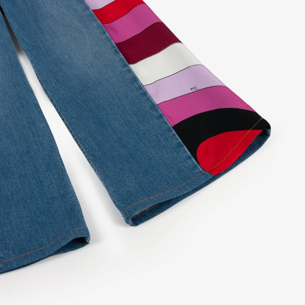 PUCCI-Girls Blue Denim Wide-Leg Iride Print Jeans | Childrensalon Outlet