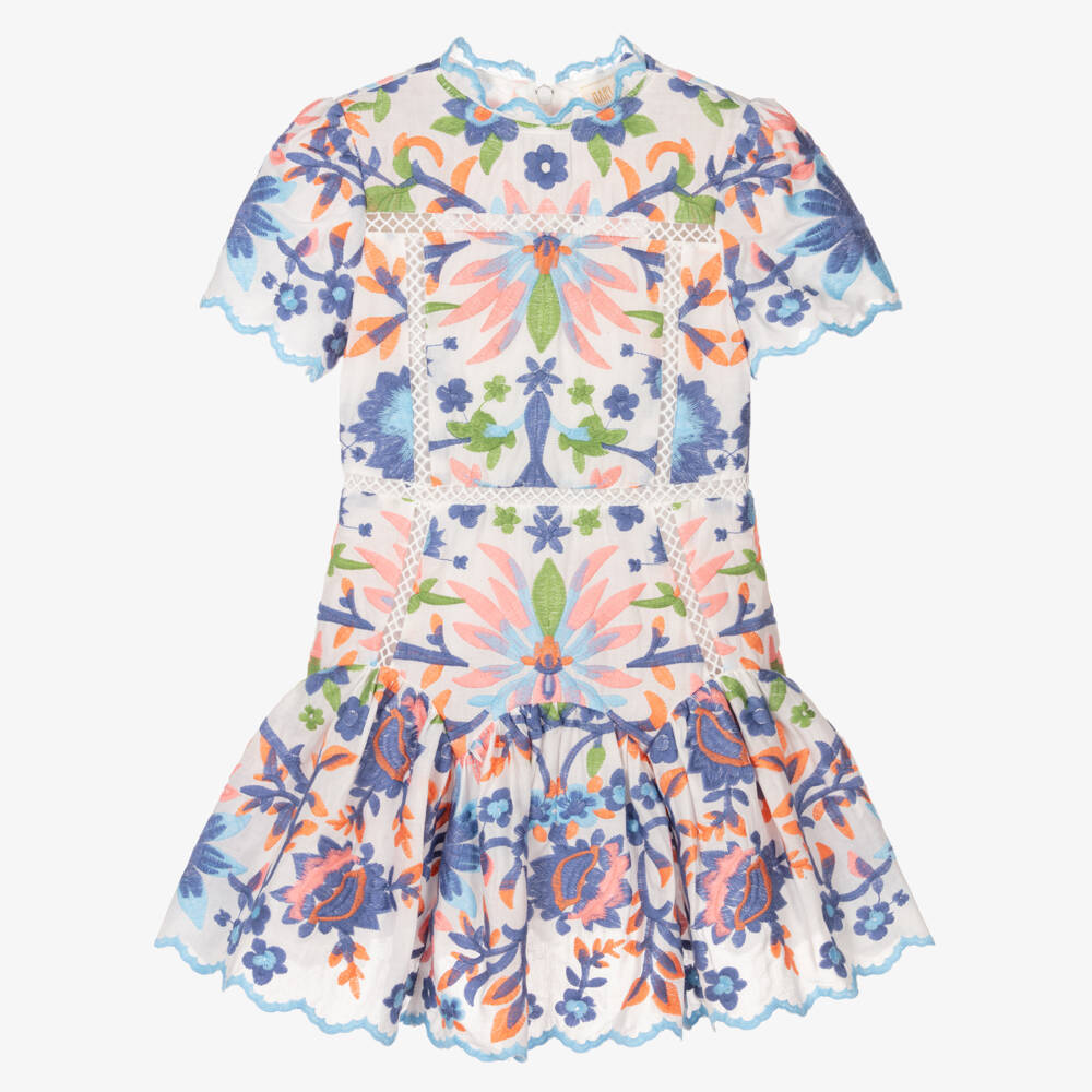 Marlo Kids-Платье из хлопка с цветочным узором для девочек синее | Childrensalon Outlet