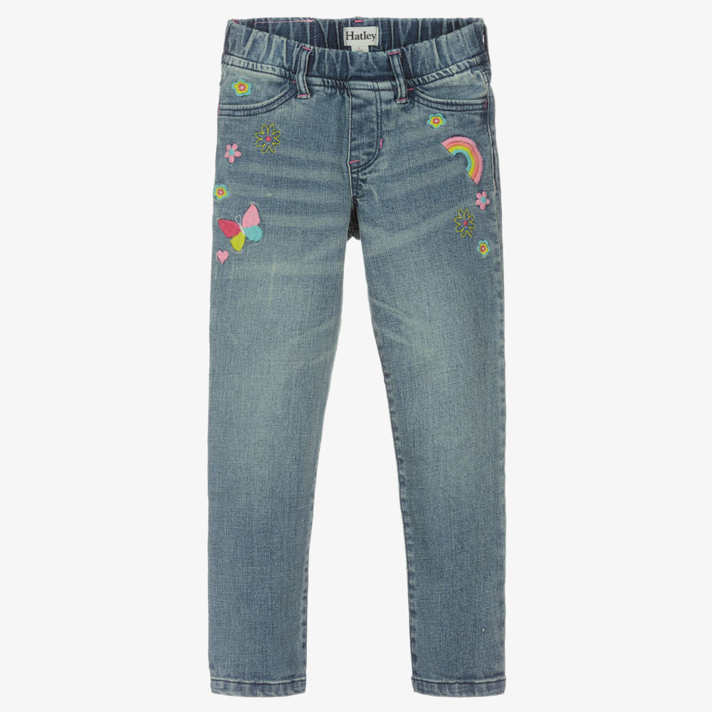 Hatley-Girls Blue Embroidered Jeggings | Childrensalon Outlet