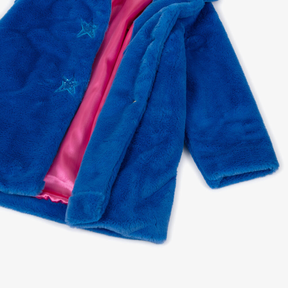 Agatha Ruiz de la Prada-Girls Blue Faux Fur Coat with Sequinned Stars | Childrensalon Outlet
