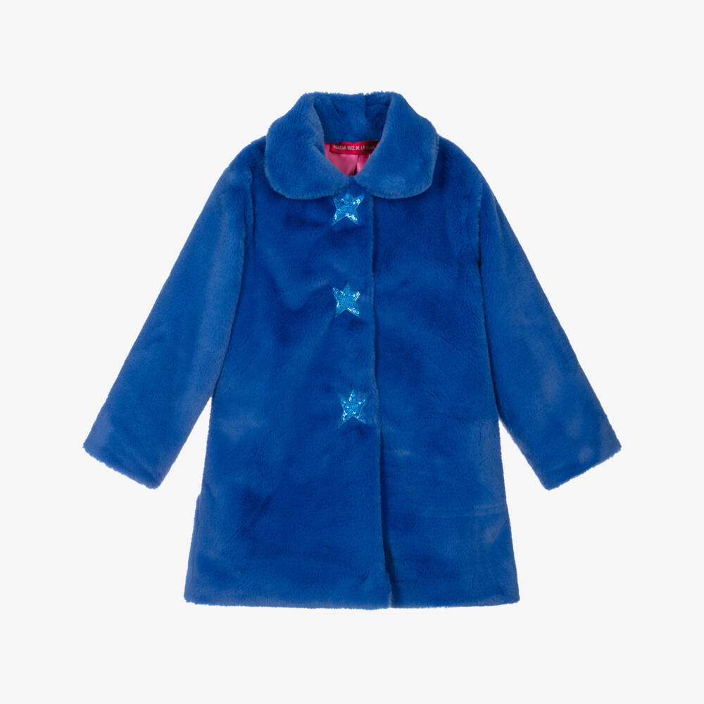 Agatha Ruiz de la Prada-Girls Blue Faux Fur Coat with Sequinned Stars | Childrensalon Outlet