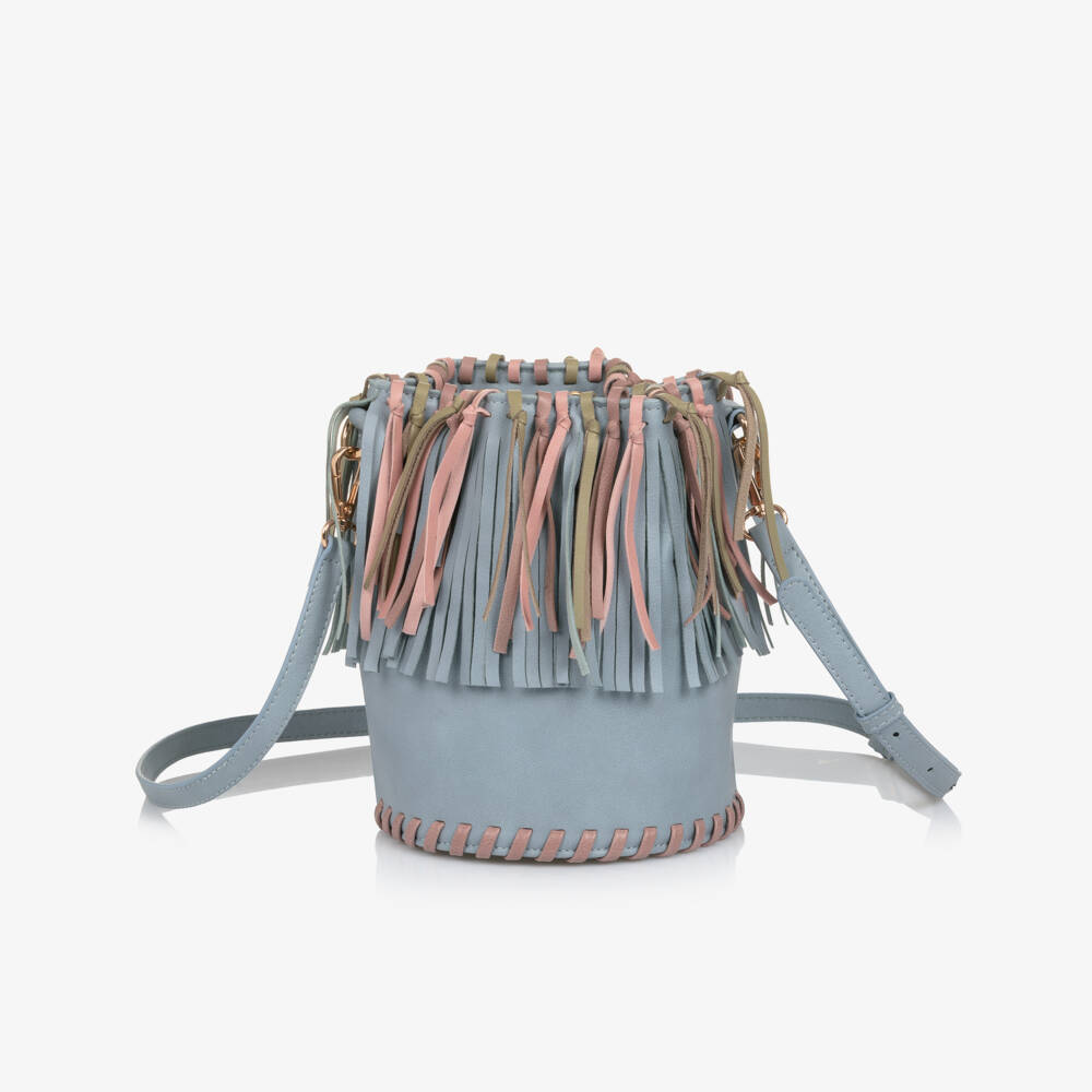 Stella McCartney Kids-Girls Blue Faux Leather Fringed Handbag (20cm) | Childrensalon Outlet