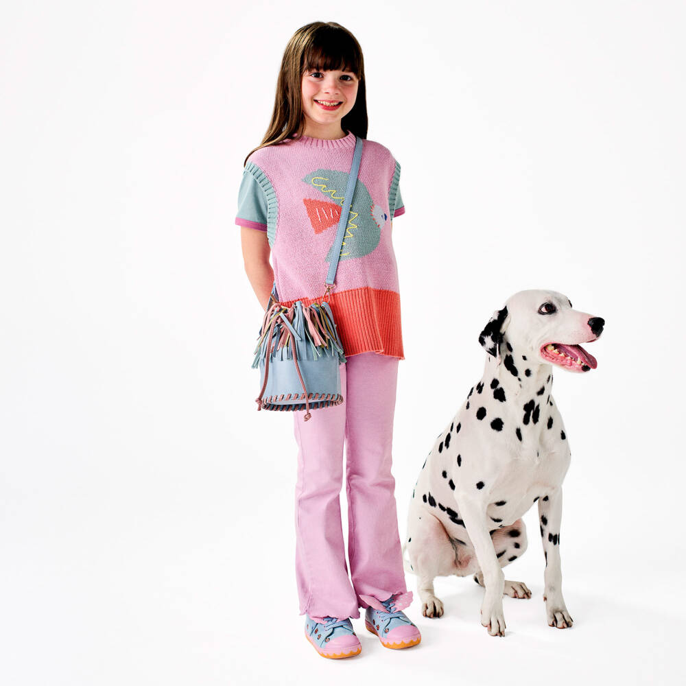 Stella McCartney Kids-Girls Blue Faux Leather Fringed Handbag (20cm) | Childrensalon Outlet