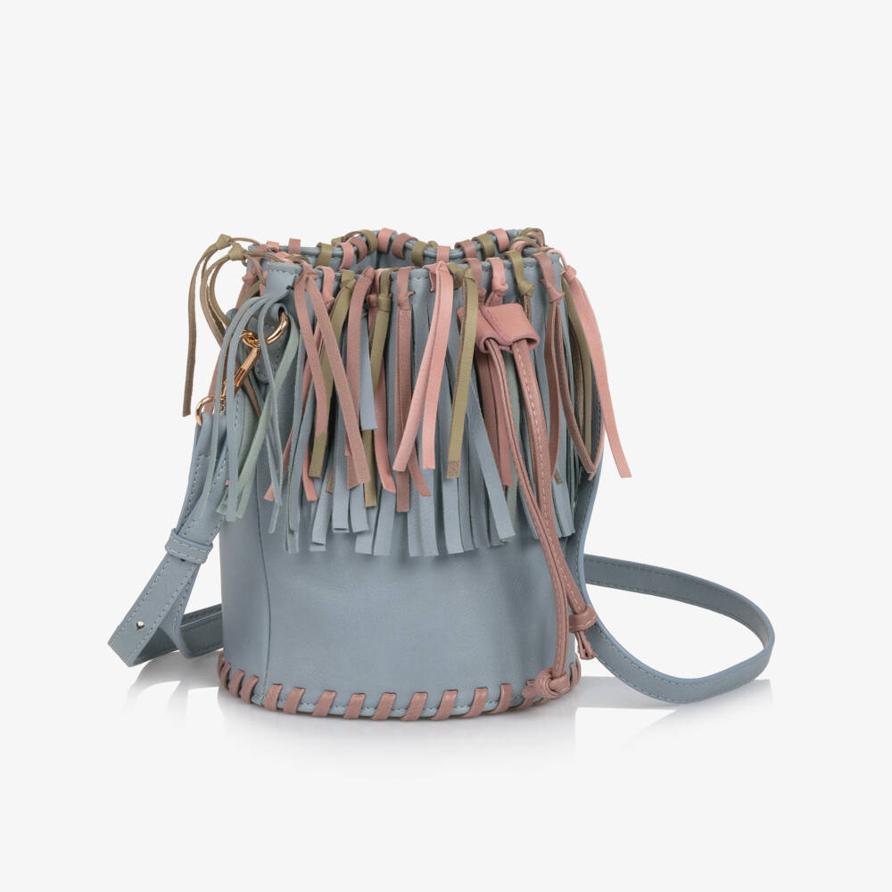 Stella McCartney Kids-Girls Blue Faux Leather Fringed Handbag (20cm) | Childrensalon Outlet
