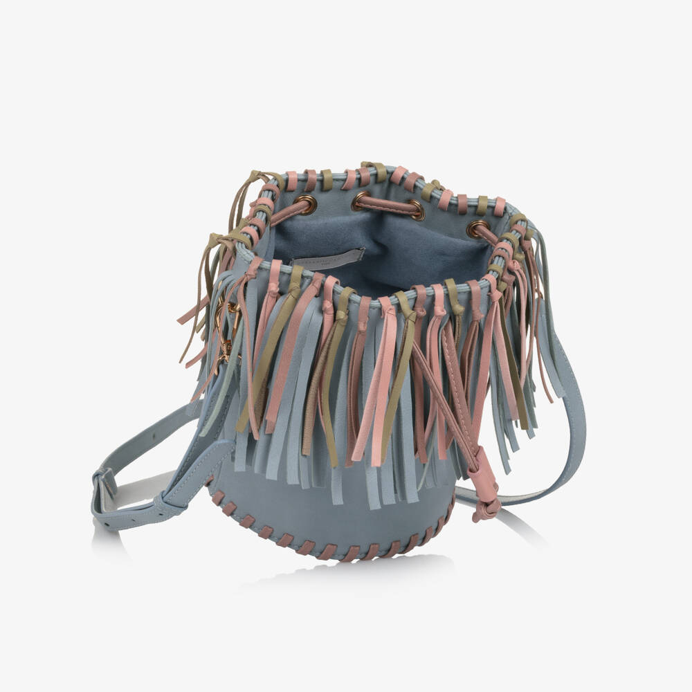 Stella McCartney Kids-Girls Blue Faux Leather Fringed Handbag (20cm) | Childrensalon Outlet