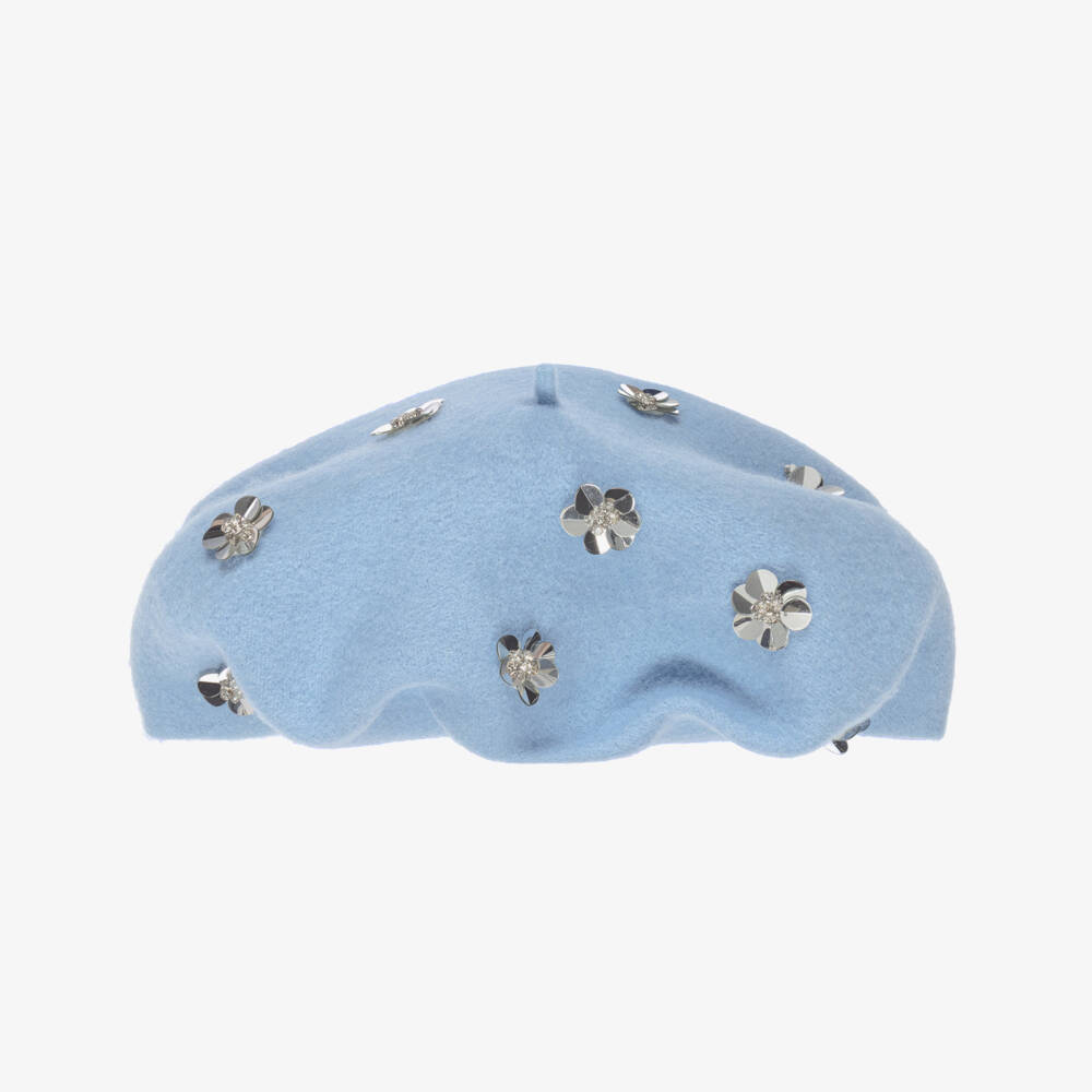 RaspberryPlum-Girls Blue Felted Beret with Sequin Flowers | Childrensalon Outlet