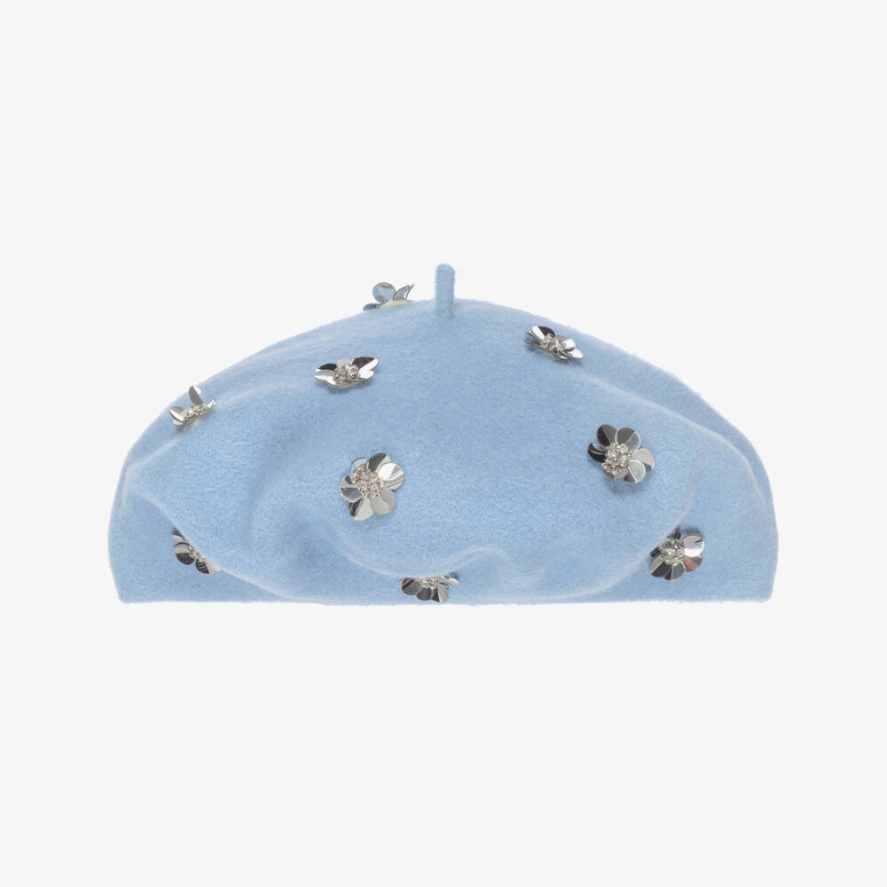 RaspberryPlum-Girls Blue Felted Beret with Sequin Flowers | Childrensalon Outlet