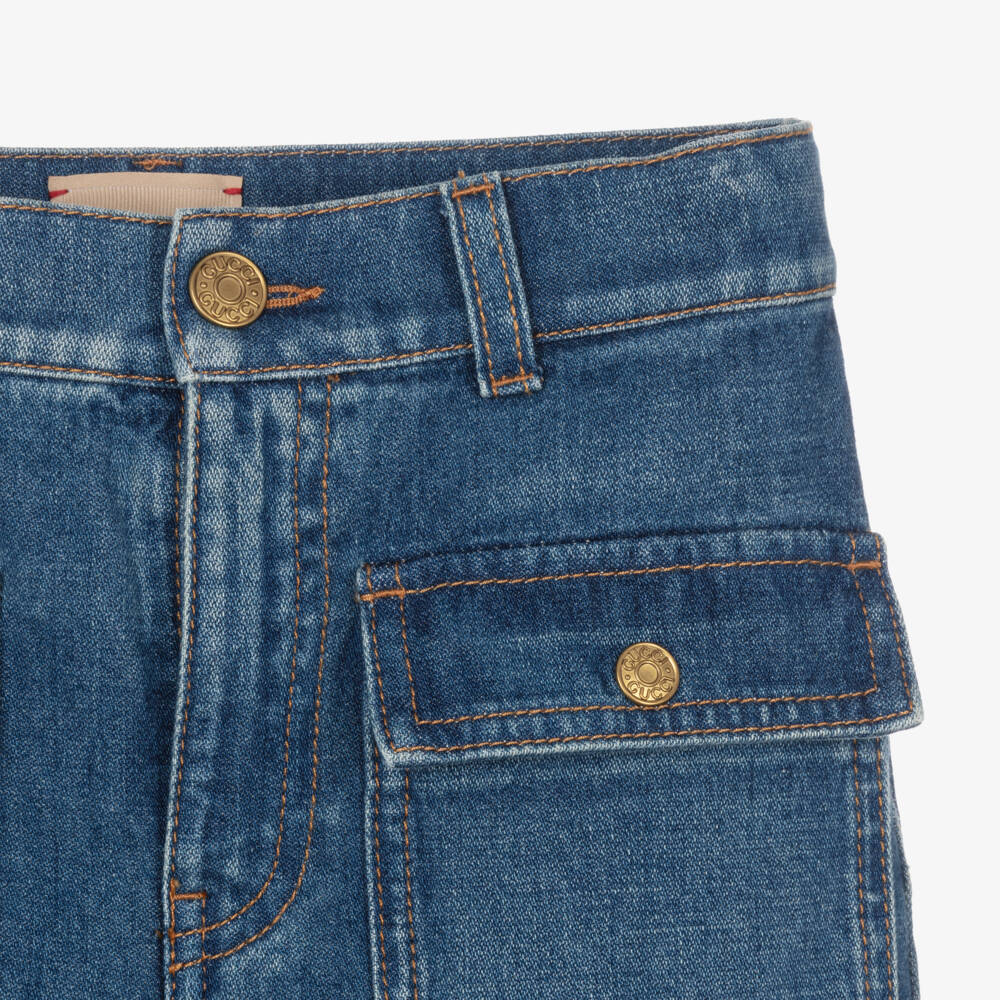 Gucci-Girls Blue Flared Denim Jeans | Childrensalon Outlet