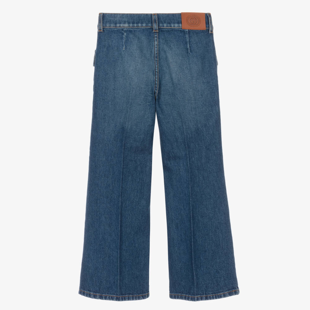 Gucci-Girls Blue Flared Denim Jeans | Childrensalon Outlet