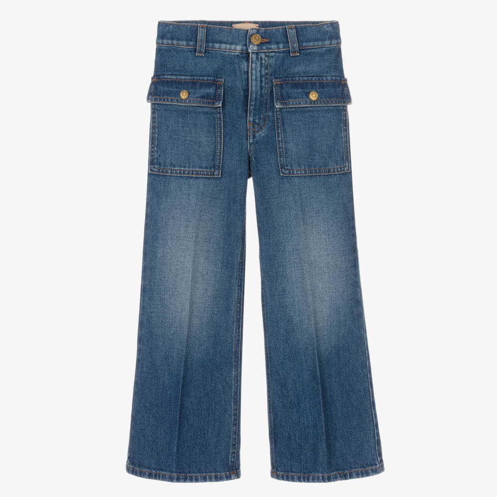 Gucci-Girls Blue Flared Denim Jeans | Childrensalon Outlet