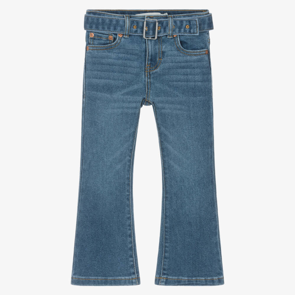 Levi's-Girls Blue Flared Denim Jeans with Belt | Childrensalon Outlet
