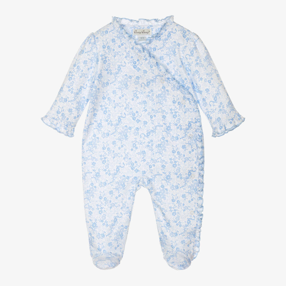 Kissy Kissy-Girls Blue Floral Cotton Babygrow | Childrensalon Outlet