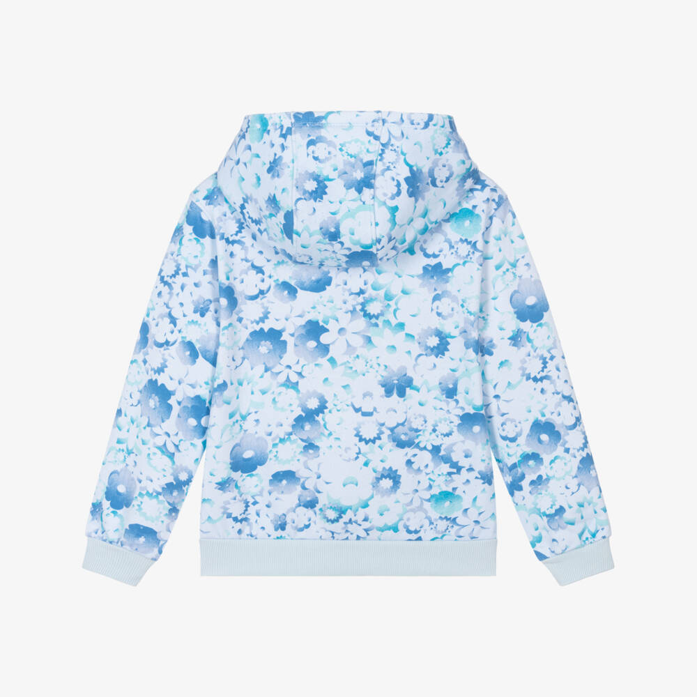 Nike-Girls Blue Floral Swoosh Logo Cotton Hoodie | Childrensalon Outlet