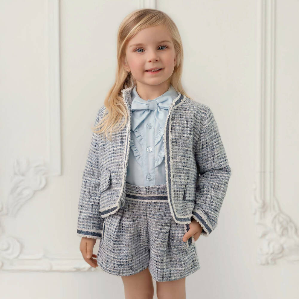 Miranda-طقم شورت أزرق أنيق للبنات من التويد | Childrensalon Outlet