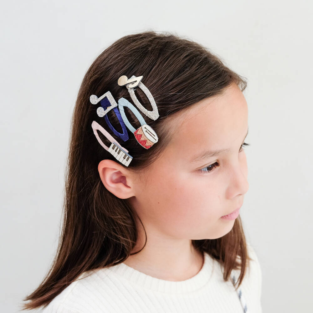 Mimi & Lula-Girls Blue & Gold Music Motif Hair Clips (4 Pack) | Childrensalon Outlet