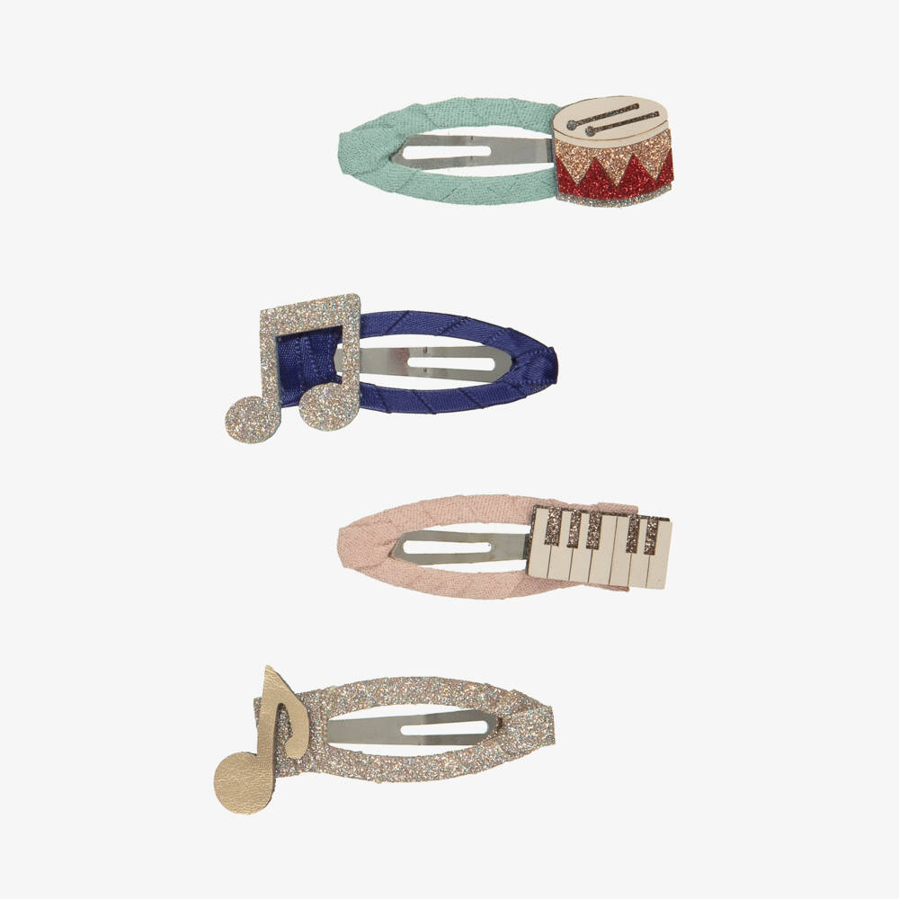 Mimi & Lula-Girls Blue & Gold Music Motif Hair Clips (4 Pack) | Childrensalon Outlet
