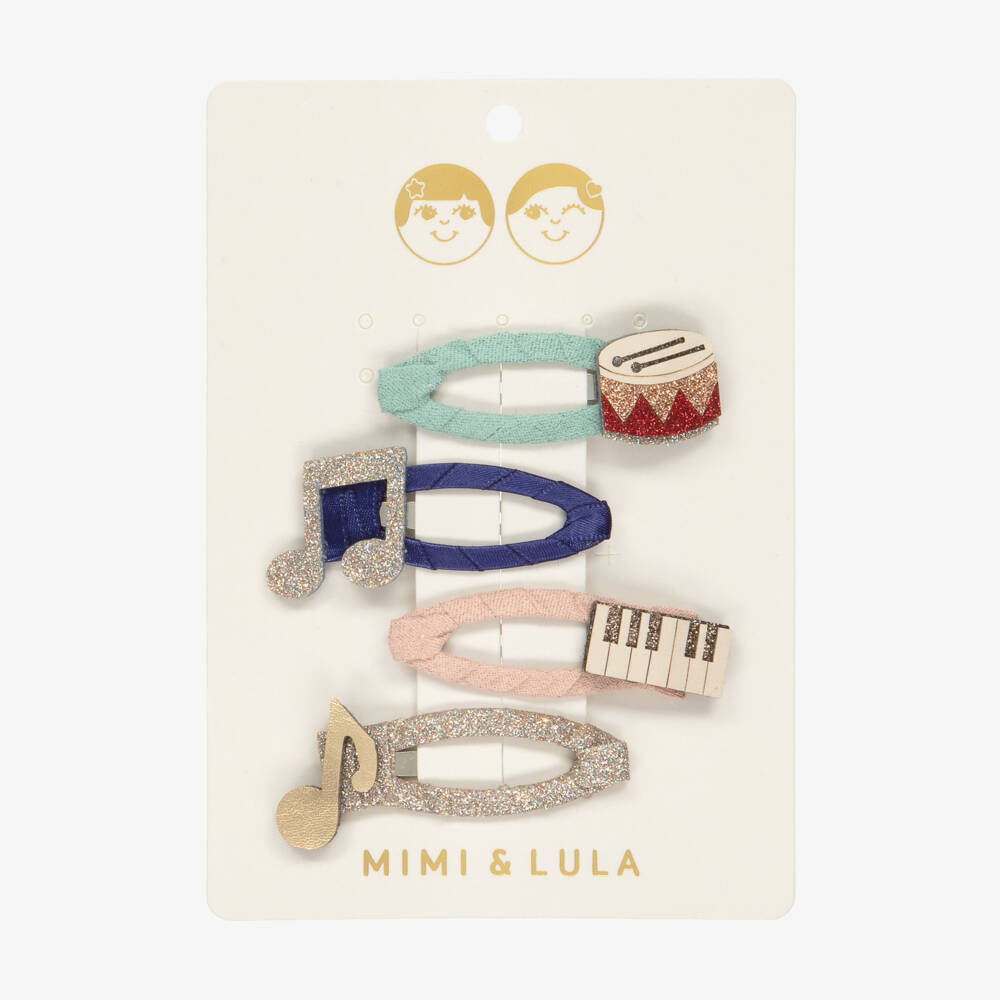 Mimi & Lula-Girls Blue & Gold Music Motif Hair Clips (4 Pack) | Childrensalon Outlet